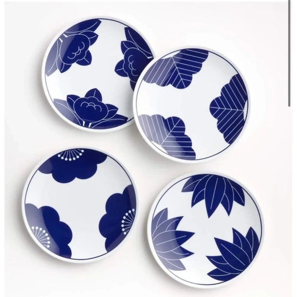 Set of 4 Crate & Barrel Maison Cobalt Blue Dessert Plates Made In Japan 7